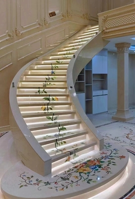 Moderno Anti-derrapante Beige Marble Waterjet degraus e pisos para villas Escada espiral