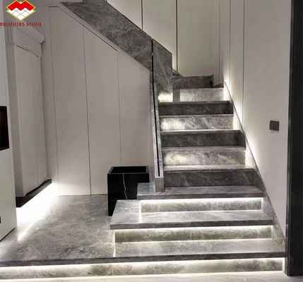 Moderna escada de mármore bege polido para hotéis e villas