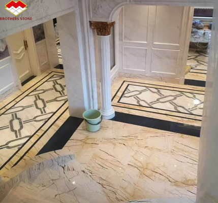 Pisos e escadas interiores Solfitel ouro mármore grande laje em estilo natural moderno