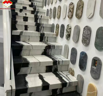 Fácil Instalação Escadas de mármore branco Panda com design moderno e luzes de parede LED