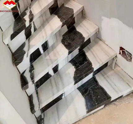 Fácil Instalação Escadas de mármore branco Panda com design moderno e luzes de parede LED