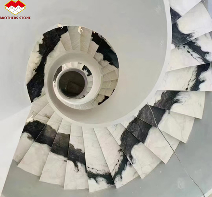 Escadas de mármore branco Panda personalizadas de pedra natural para o design de escadas retas