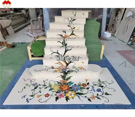 Escadaria de pedra natural de luxo antiderrapante com desenho de jato de água