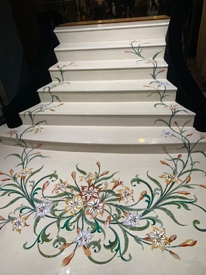Escadaria de pedra natural de luxo antiderrapante com desenho de jato de água