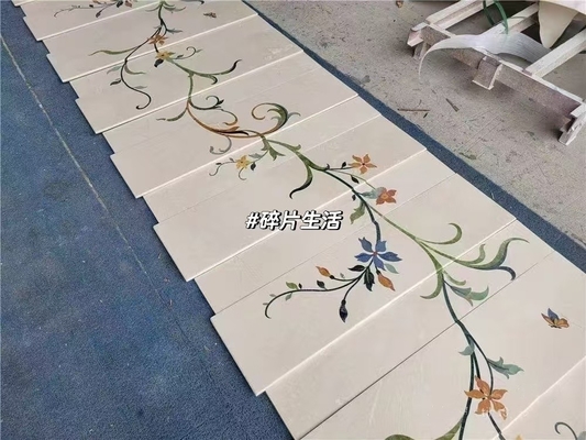 Escadaria de pedra natural de luxo antiderrapante com desenho de jato de água