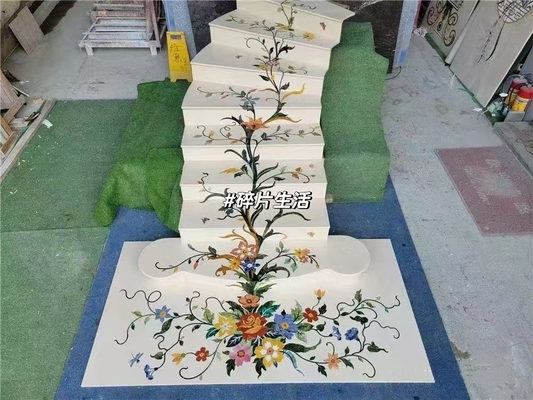 Escadaria de pedra natural de luxo antiderrapante com desenho de jato de água