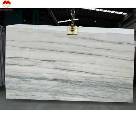 Piso e escada de cozinha moderna Branco com veias verdes/cinzentas Calacatta Marmore Book Match Table Countertop