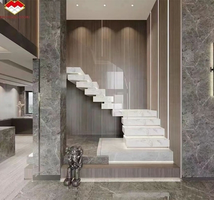Design de luz de escada com pedra sinterizada artificial moderna