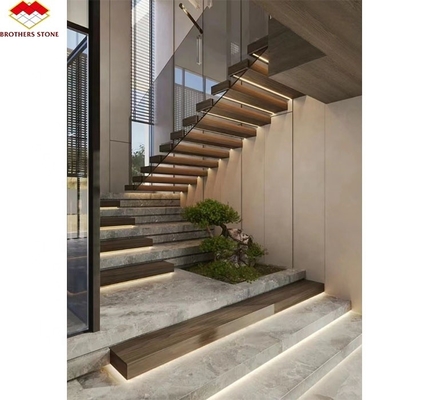 Design de luz de escada com pedra sinterizada artificial moderna