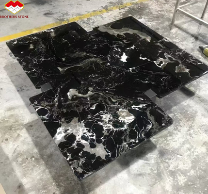 Moderna Polished Black Rose Marble Big Slab Mesa de Jantar Conjunto para Villa e Hotel Design
