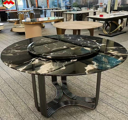 Moderna Polished Black Rose Marble Big Slab Mesa de Jantar Conjunto para Villa e Hotel Design