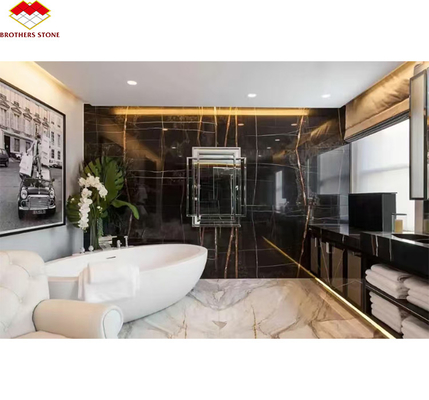 Tabela de hotel moderna grande laje preto e dourado veia de mármore piso com exótico Lauren 18mm