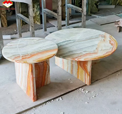 Design de mobiliário de mesa de hotel com pedra natural Rainbow Bookmatched Onyx Marble Slab
