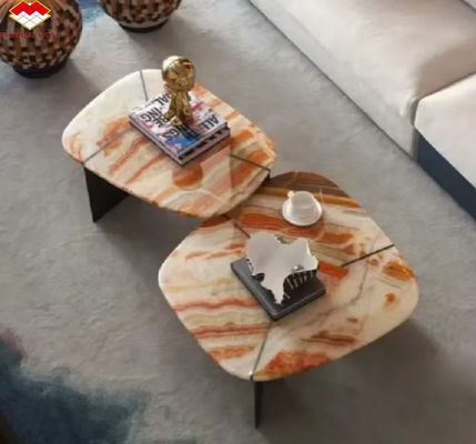 Design de mobiliário de mesa de hotel com pedra natural Rainbow Bookmatched Onyx Marble Slab