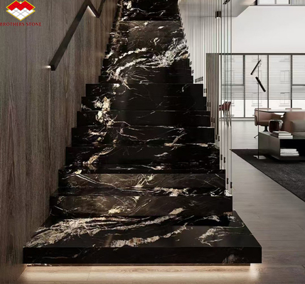 Pedaço de Fênix Natural Moderno Preto Ouro Marmoreiro Escalões de Pedra Chapa Larga