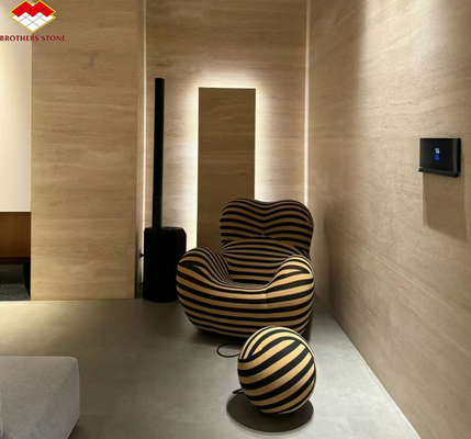 Material moderno Travertino bege com pedra natural bem polida para telhas de revestimento de parede
