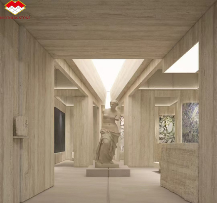 Material moderno Travertino bege com pedra natural bem polida para telhas de revestimento de parede