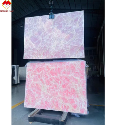 Chapa de chão de mesa de balcão rosa Oníx laje de mármore com luz de fundo natural da Idade do Gelo rosa jade
