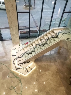 9/12/15mm espessura luz LED segue Panda escada de mármore branco com pedra natural
