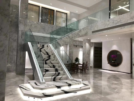 Lâmpada LED Moderna Segue Antiderrapante Panda Marmo Branco Escalinha de azulejos Indoor Panda Natural Escalinha Branca Mármore com veias