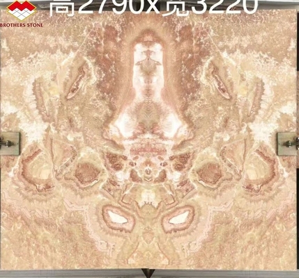Moderno Design Polido Marmore Bookmatch Tile Custom Backlit Dragão Vermelho Jade Ónix Parede