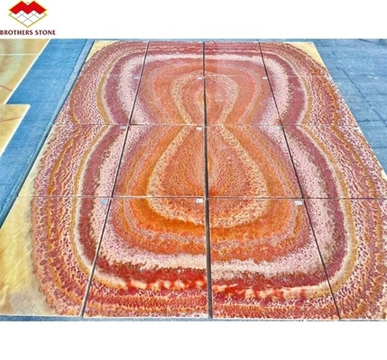 Livro de pedra de mármore de ónix vermelho iluminado por trás com placa combinada para padrão de mesa de mármore transparente