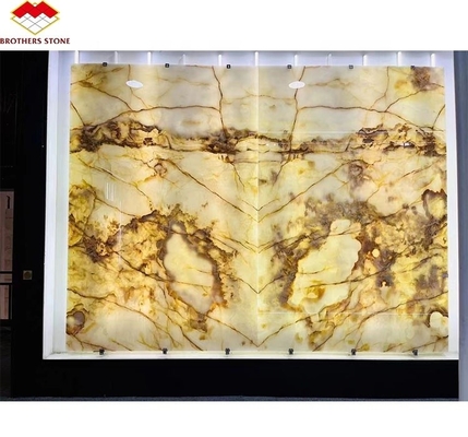 Lâmina de mármore de ônix branco translúcido de luxo polido cortado ao tamanho para painel de arte de parede da villa