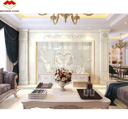 Lâmina de mármore de ônix branco translúcido de luxo polido cortado ao tamanho para painel de arte de parede da villa