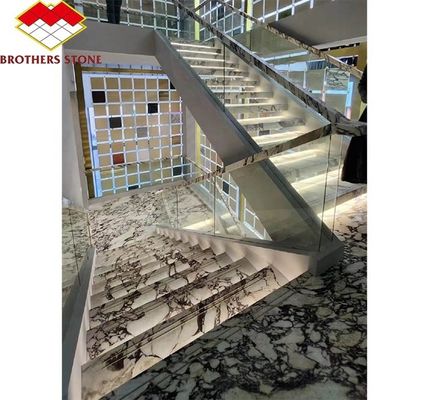 Escalinhas de pedra natural em estilo europeu moderno com azulejos polidos grandes cortados ao tamanho