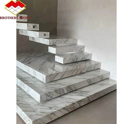 Escadas de mármore branco polido moderno azulejos de pedra natural cortados ao tamanho para design de interiores