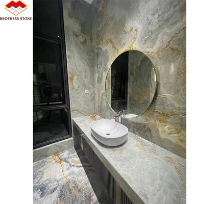 Pedra de mármore de ónix dourado e azul para o chão do hotel luxo pedra natural jade Slab Design