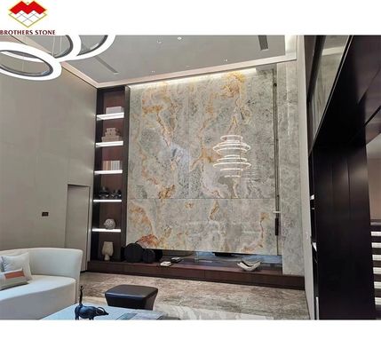 Pedra de mármore de ónix dourado e azul para o chão do hotel luxo pedra natural jade Slab Design
