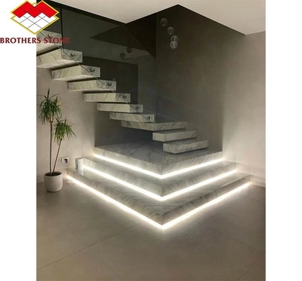 Escadas de mármore branco polido moderno azulejos de pedra natural cortados ao tamanho para design de interiores
