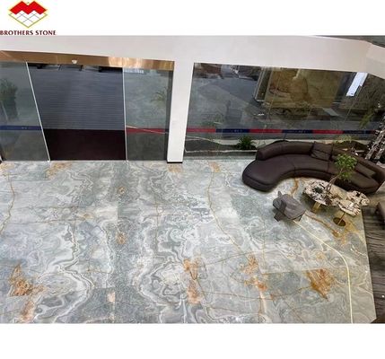 Pedra de mármore de ónix dourado e azul para o chão do hotel luxo pedra natural jade Slab Design