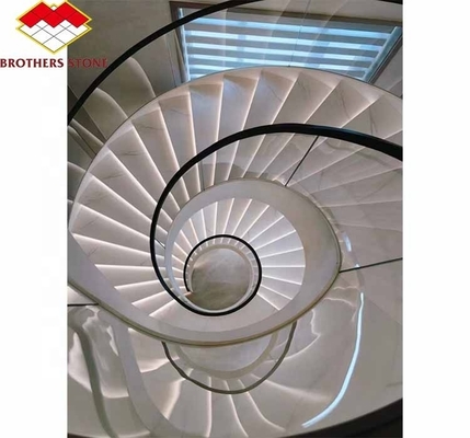 Escadaria reta Escadaria de mármore branco interior Desenho de mármore natural polido cortado ao tamanho
