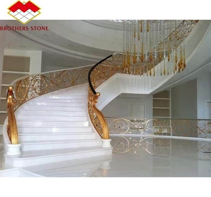 Escadaria reta Escadaria de mármore branco interior Desenho de mármore natural polido cortado ao tamanho