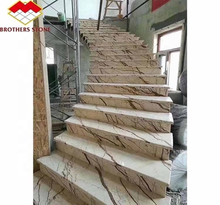 Pedra natural grande laje cortada ao tamanho laje de pedra afiada escadas de mármore modernas para villa interior