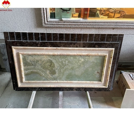 Polished Cream Beige Green Onyx Marble Wall Cladding Design moderno para o fundo da villa