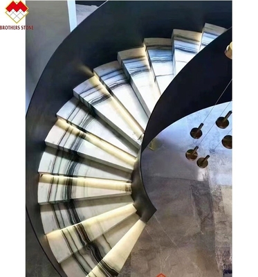 Livro aberto Escalões em espiral de piso de mármore de mármore com trechos e elevadores de mármore branco panda
