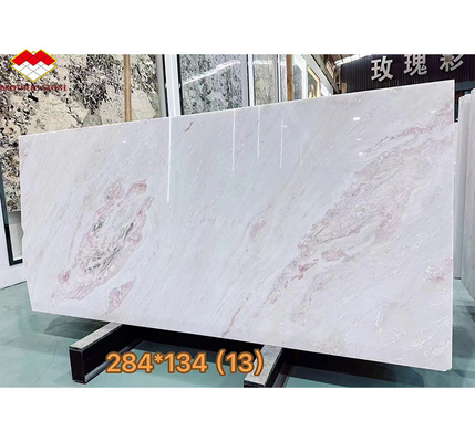 Pedra de mármore natural rosa-arco-íris polida para mesa de jantar moderna em hotéis e vilas