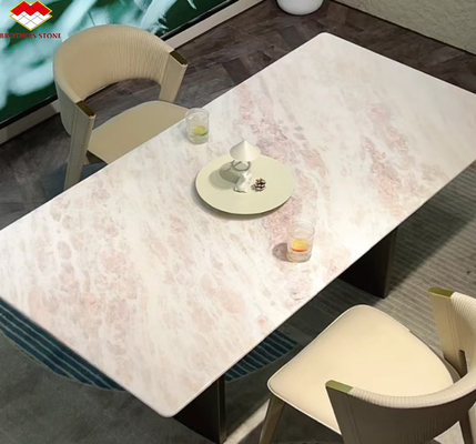 Pedra de mármore natural rosa-arco-íris polida para mesa de jantar moderna em hotéis e vilas