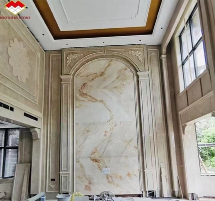 Modern White Onyx Marble Wall Bookmatched Slabs para Decoração de Pedra Natural Personalizada