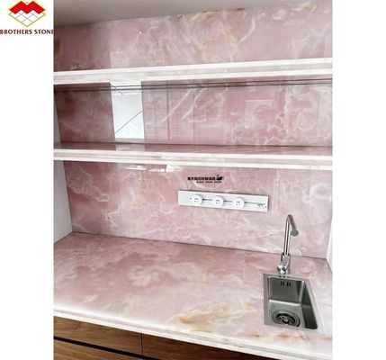 Lâmpadas modernas de cristal translúcido rosa de ônix de pedra para painel de fundo de parede iluminado