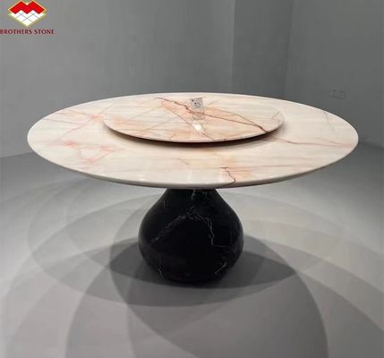 Tabela de jantar redonda de luxo moderna com veias vermelhas