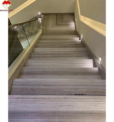 Veias de madeira escada de mármore branco com Led tamanho personalizado escada de mármore telhas de degrau com luz