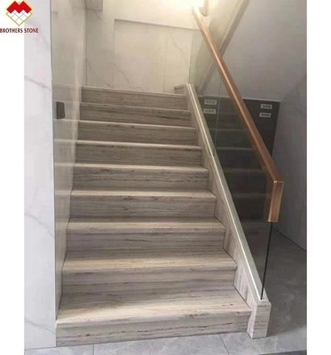 Veias de madeira escada de mármore branco com Led tamanho personalizado escada de mármore telhas de degrau com luz