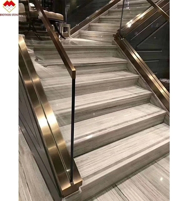 Veias de madeira escada de mármore branco com Led tamanho personalizado escada de mármore telhas de degrau com luz