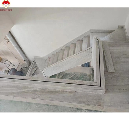 Veias de madeira escada de mármore branco com Led tamanho personalizado escada de mármore telhas de degrau com luz