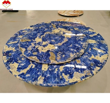 Mesa de jantar moderna de mármore de calcite com bacia de pedra azul boliviana translúcida