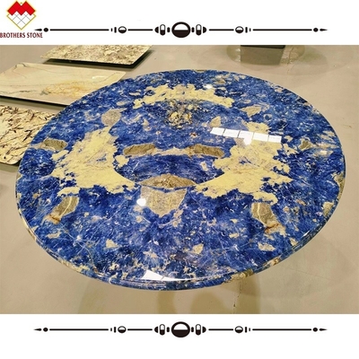Mesa de jantar moderna de mármore de calcite com bacia de pedra azul boliviana translúcida